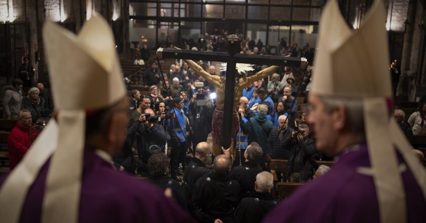 A religious procession in Barcelona celebrates rain during a severe drought in northeast Spain