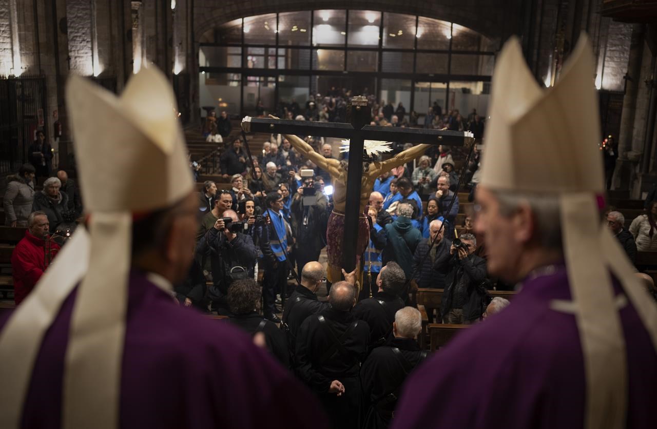 A religious procession in Barcelona celebrates rain during a severe drought in northeast Spain